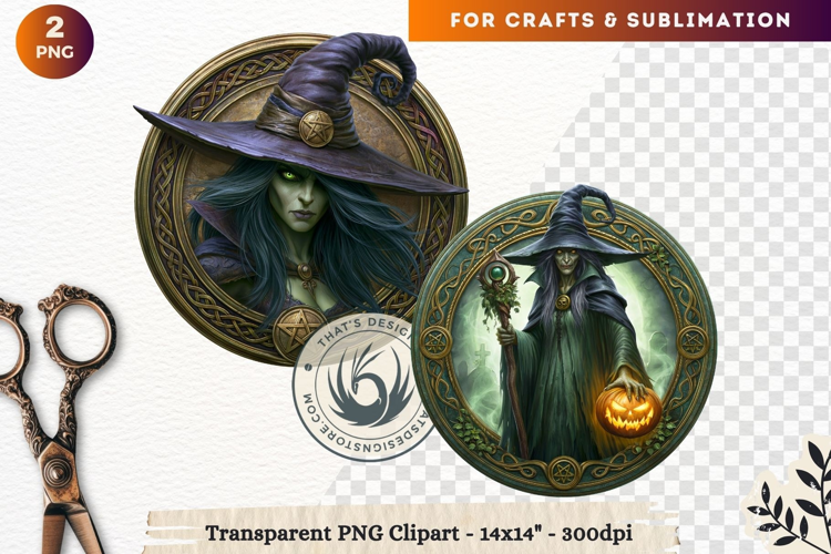 Dark Fantasy Halloween Witches Medallion Clipart sublimation