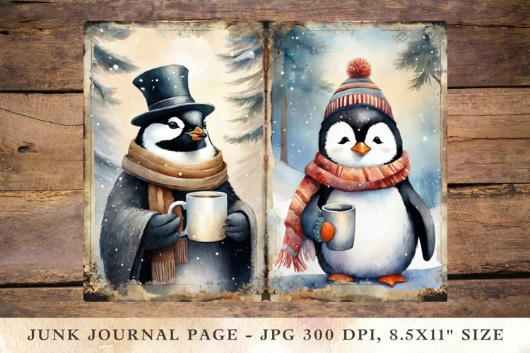 Printable Junk Journal Pages penguin 1