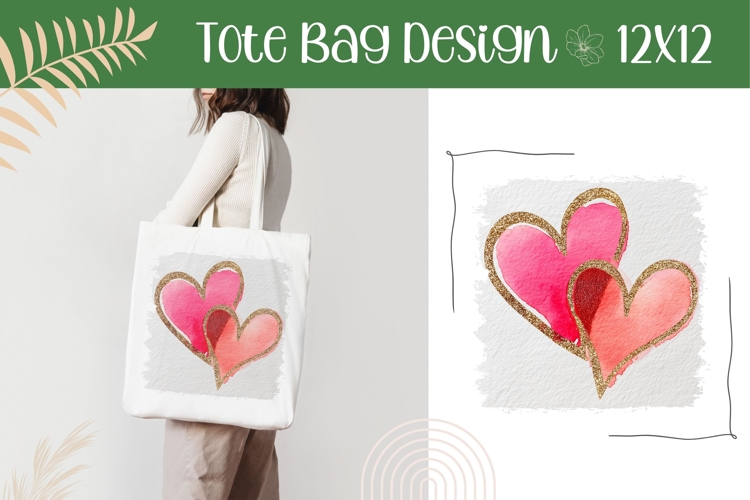 Love Illustration, Watercolor Love Hearts Tote Bag Design