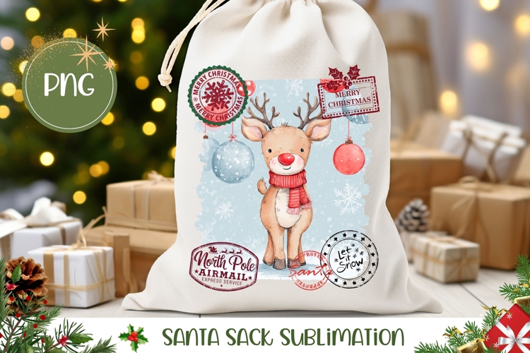 Christmas Balls Santa Sack Sublimation, Christmas Deer Print