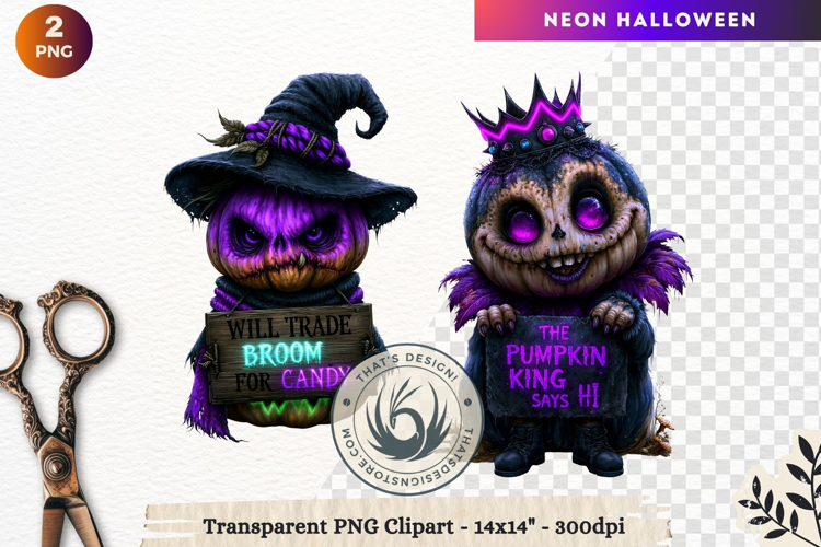 Neon Halloween Character Clipart Spooky Kawaii