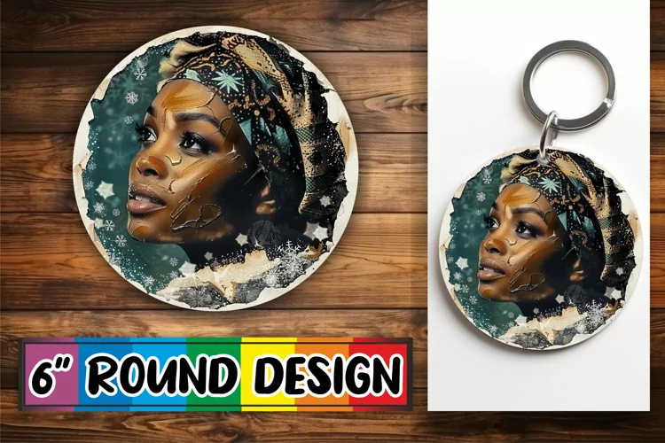 Holiday Woman Portrait Round Design for Keychain