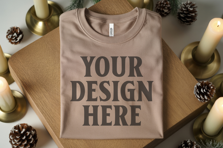Christmas Bella Canvas 3001 Ash Folded Tshirt Mockup