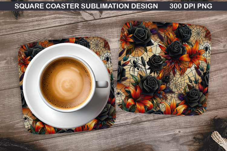Pumpkin Coaster Sublimation, Halloween Coaster PNG Design example image 1
