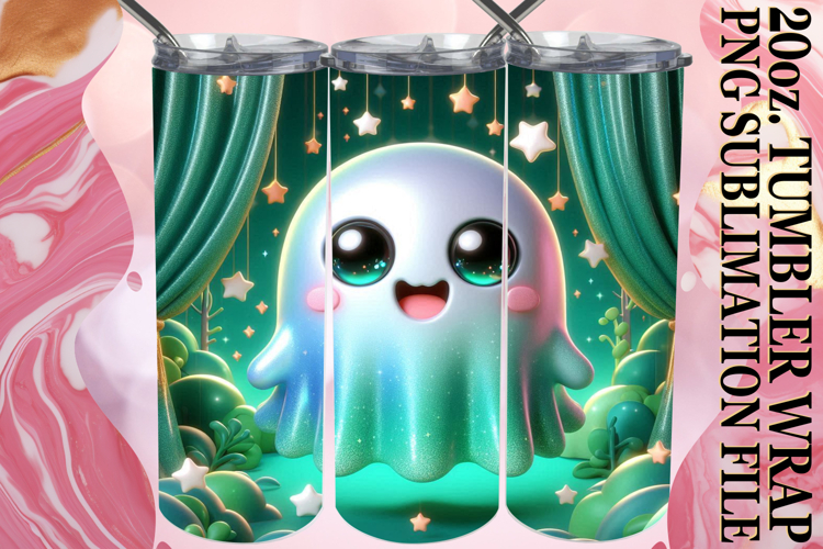 Blissful Reflections 20oz tumbler wrap, 3D Cute Ghost