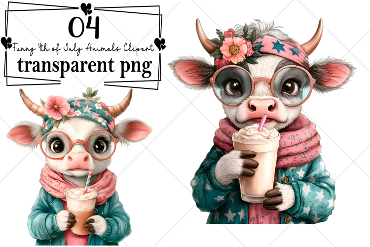 Funny 4th of July Animals Clipart Watercolor PNG