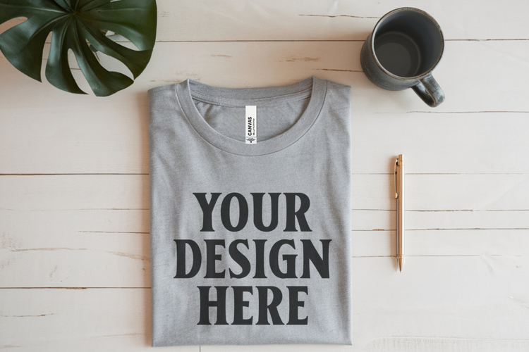 Ash Bella Canvas 3001 Flat Lay T-Shirt Mockup