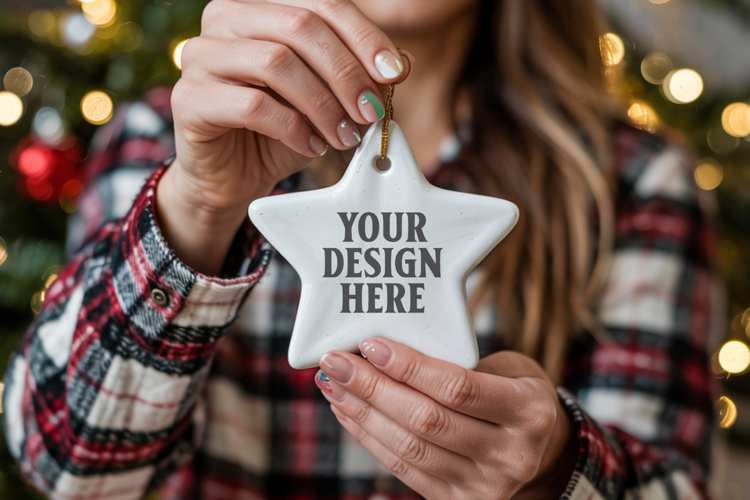 Christmas Star Ceramic Ornament Mockup | Holiday Star