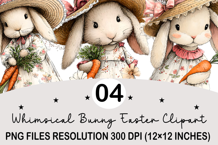 Whimsical Bunny Easter Clipart, Watercolor Easter Bunny PNG