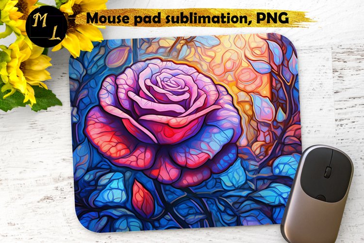 Roses mousepad png,Stained glass Roses Mouse pad design example image 1