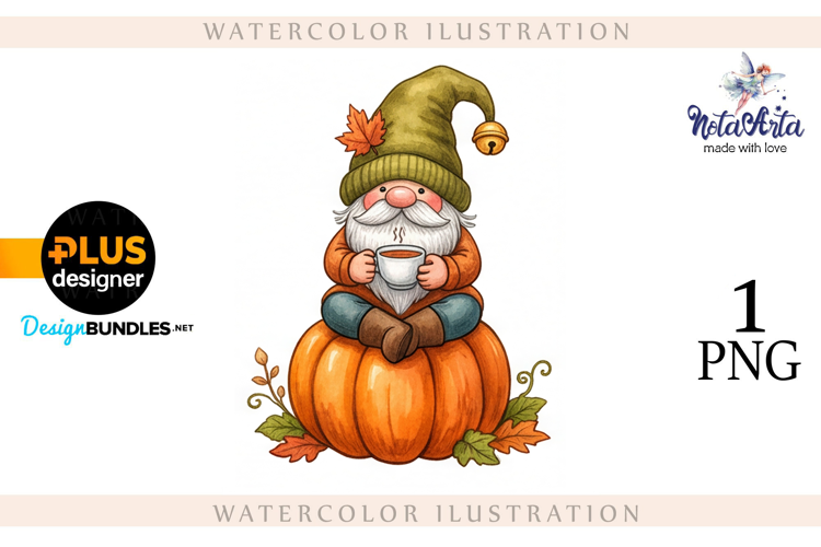 Gnomes with Pumpkin Harvest in Watercolor Style