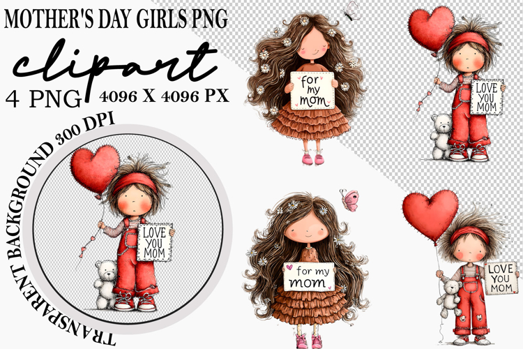 Whimsical Mothers Day Girls PNG Clipart Watercolor png