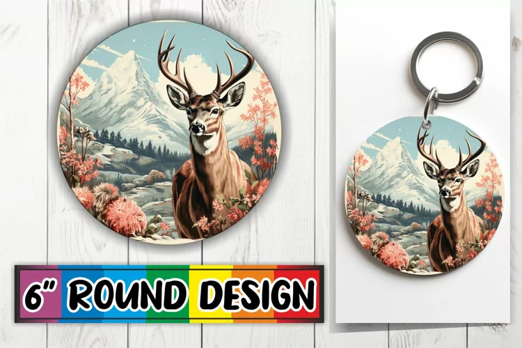 Watercolor Christmas Round Keychain Design Retro Holiday