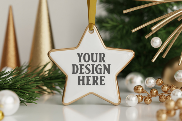 Christmas Star Ceramic Ornament Mockup | Cozy Boho Holiday D