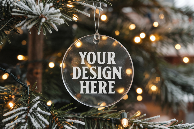 Acrylic Christmas Ornament Mockups | Clear Round Holiday