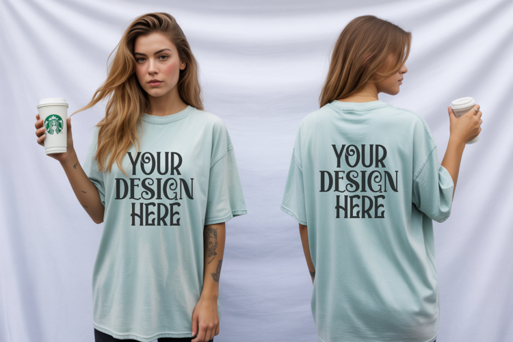 Comfort Colors 1717 Chalky Mint Front   back T shirt mockups