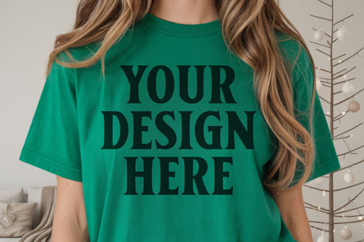 Christmas Comfort Colors 1717 Grass T-Shirt Mockup Real