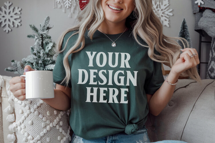 Light Green Comfort Colors 1717 Christmas Shirt Mockup, Coz example image 1