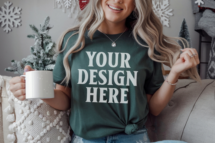 Light Green Comfort Colors 1717 Christmas Shirt Mockup, Coz