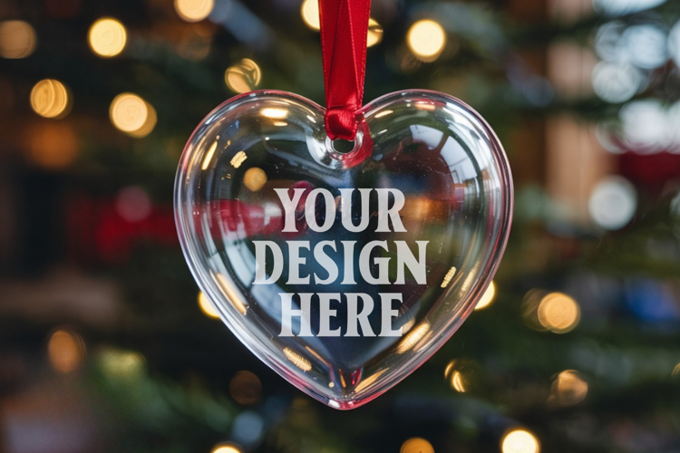 Christmas Heart Crystal Glass Ornament Mockup | Clear Heart