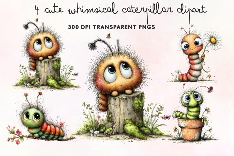 Cute Whimsical Caterpillar Clipart PNG example image 1