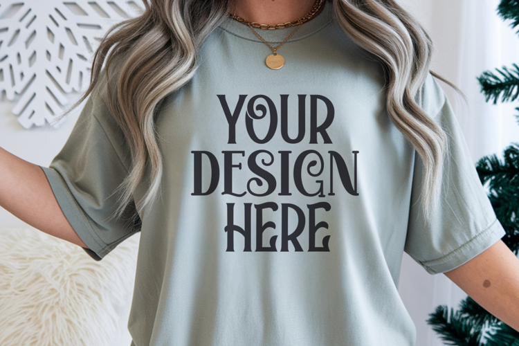 Grey Comfort Colors 1717 Christmas Mockup, CC 1717