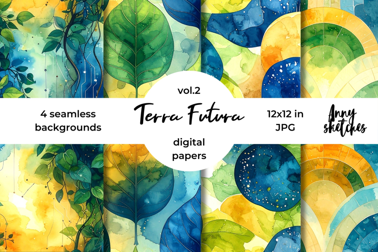 Terra Futura Digital Paper Watercolor Seamless Pattern