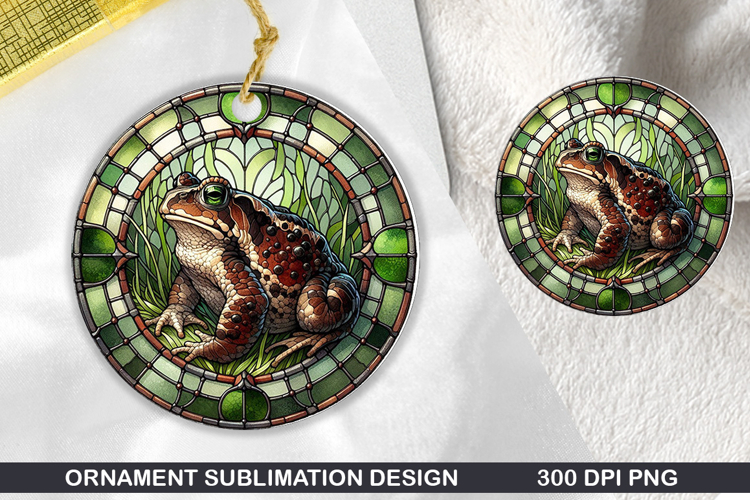 Cute Frog Stained Glass Ornament PNG, Digital Download File