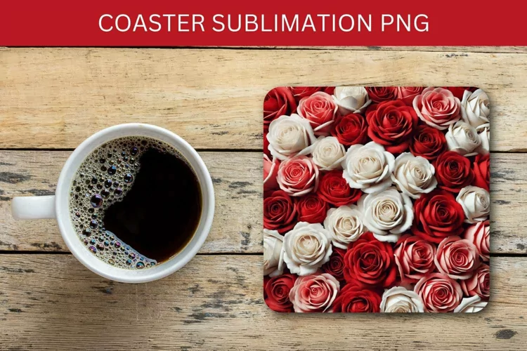 valentine square coaster - roses pattern