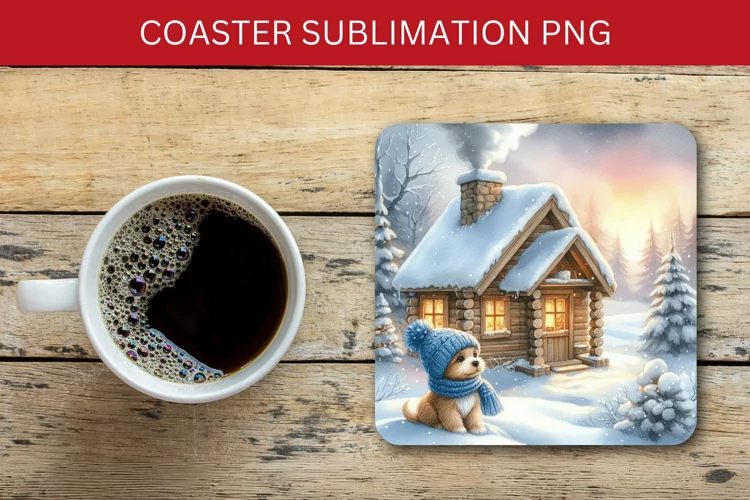 square coaster - christmas winter wooden house