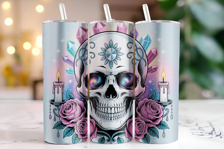 Halloween Skull Tumbler Wrap | Sublimation | Tumblers example image 1