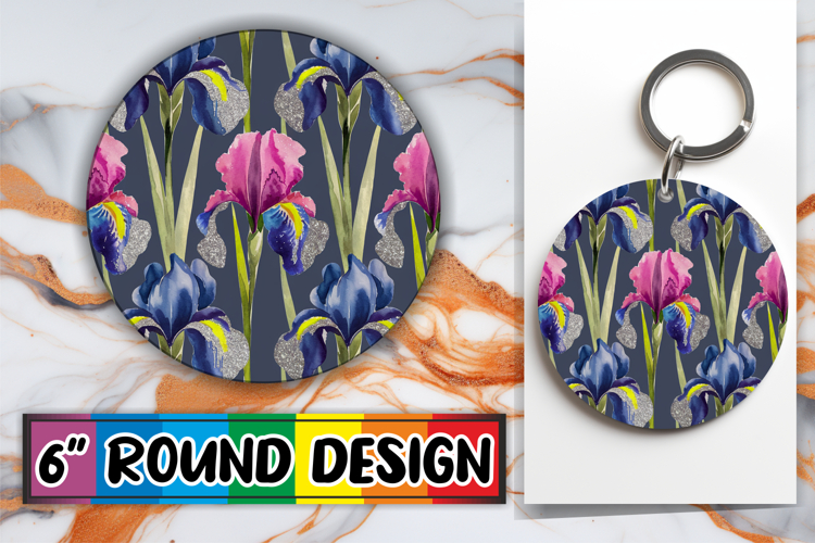 Radiant Circle Sublimation Keychain, Flower Pattern
