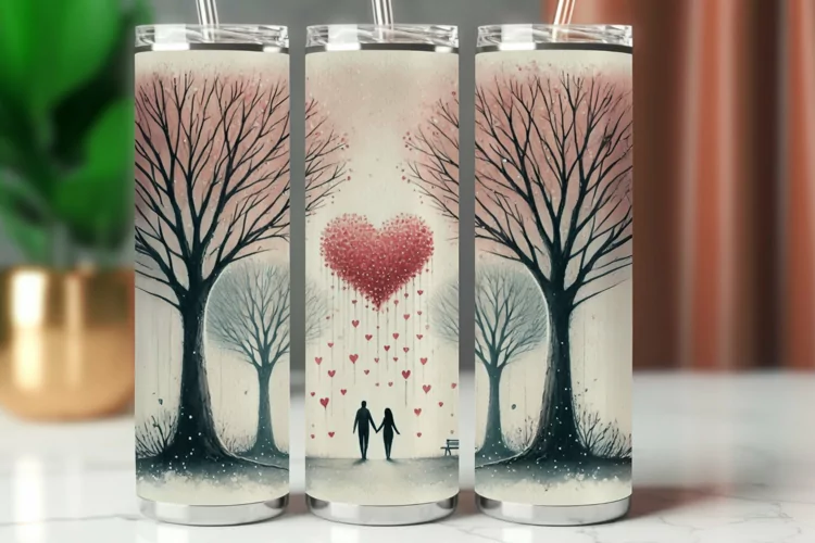 Valentine Tumbler Wrap 20 oz - couple love tree