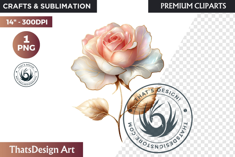 Pink Rose Gold flower Clipart, Abstract Flowers Wedding PNG