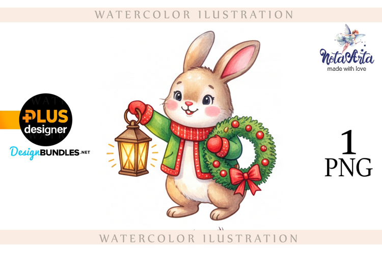 Christmas Bunny in Watercolor Style