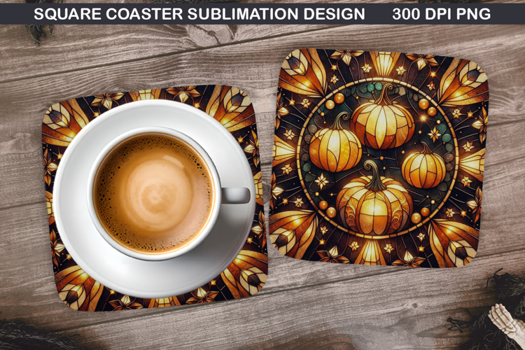 Pumpkin Coaster Sublimation, Halloween Coaster PNG Design