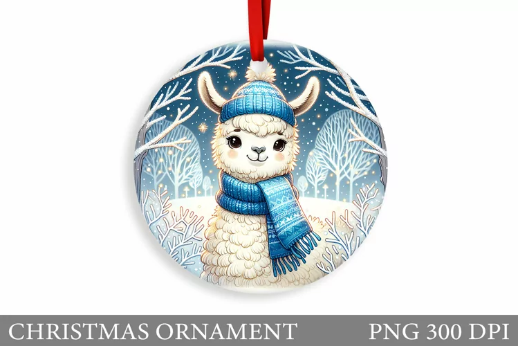 Cute Lama Christmas Ornament. Christmas Ornament Sublimation