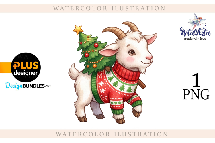 Christmas Goat in Watercolor Style