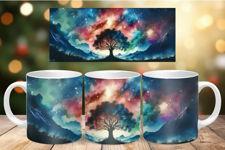 Mug Wrap Sublimation - neon glow tree of life