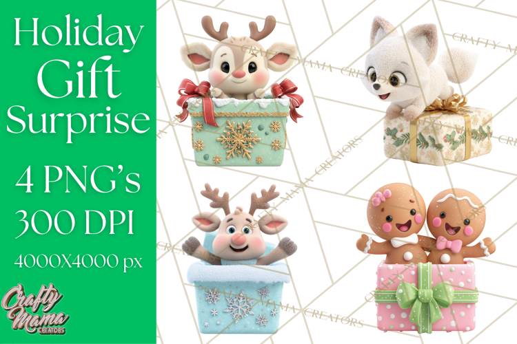 Christmas Characters in Gift Boxes PNG Clipart