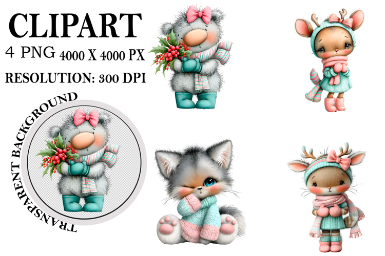 Whimsical Woodland Christmas Clipart Watercolor PNG example image 1