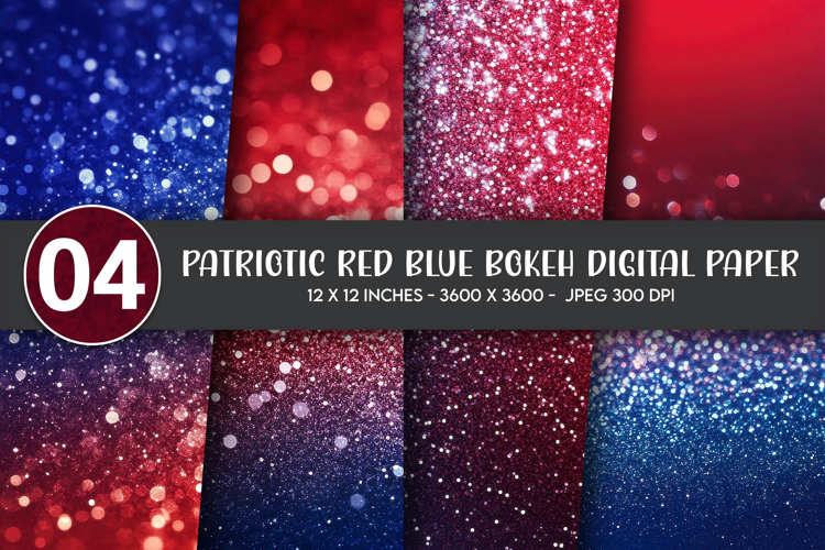 Patriotic Red Blue Bokeh Digital Paper example image 1