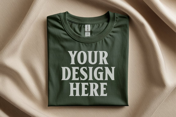 Gildan 64000 Charcoal Folded T-Shirt Mockup | Flat Lay Unise