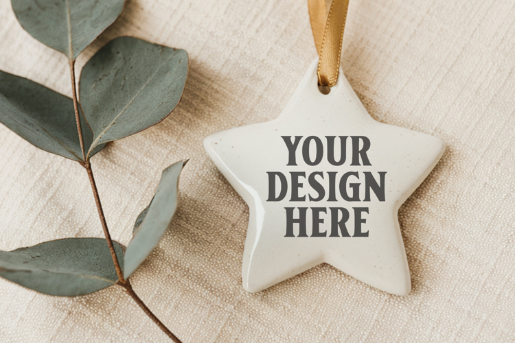 Christmas Star Ceramic Ornaments Mockup | Holiday Star Ornam