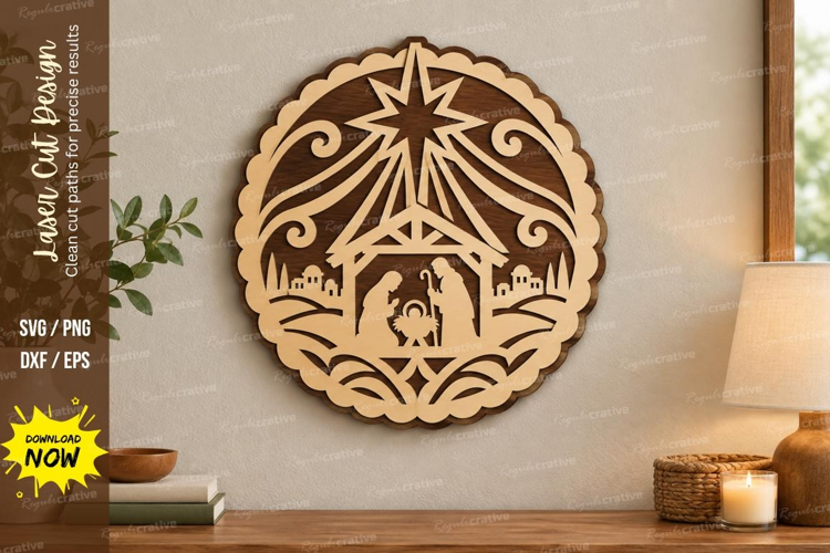 Nativity Oval Laser Cut SVG File, nativity oval svg
