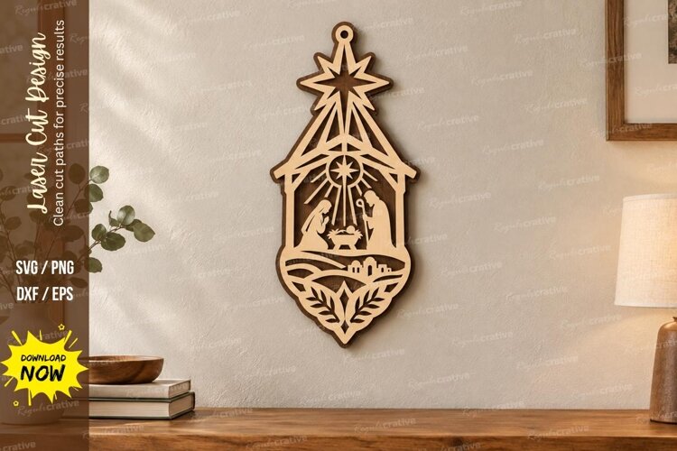 Nativity Ornament Laser Cut SVG File, nativity ornament example image 1