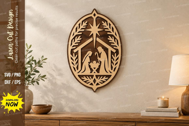 Oval Nativity Laser Cut SVG File, oval nativity svg