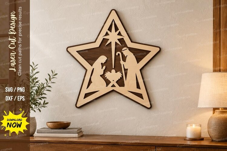 Title: Star Nativity Laser Cut SVG File, star nativity svg example image 1