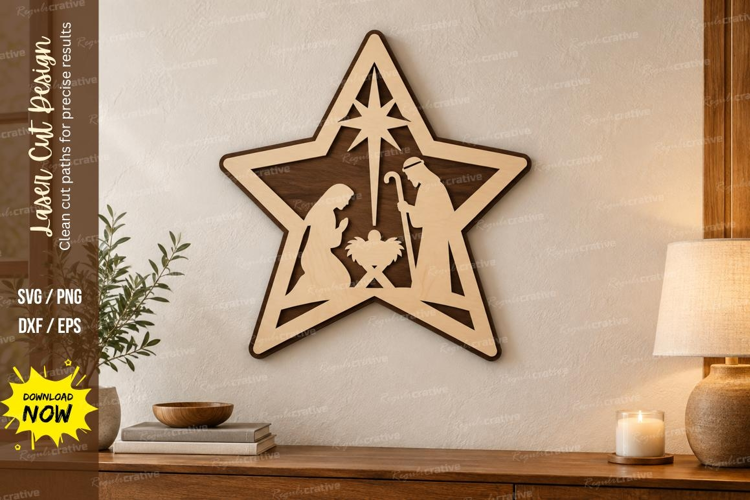 Title: Star Nativity Laser Cut SVG File, star nativity svg