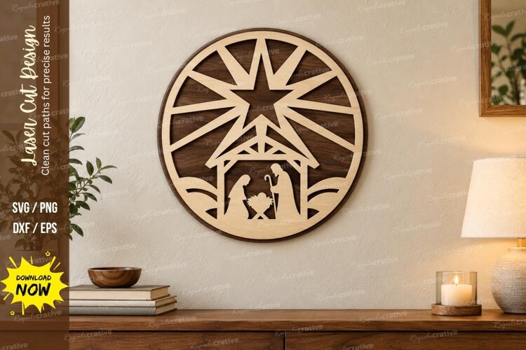 Round Nativity Laser Cut SVG File, round nativity svg example image 1